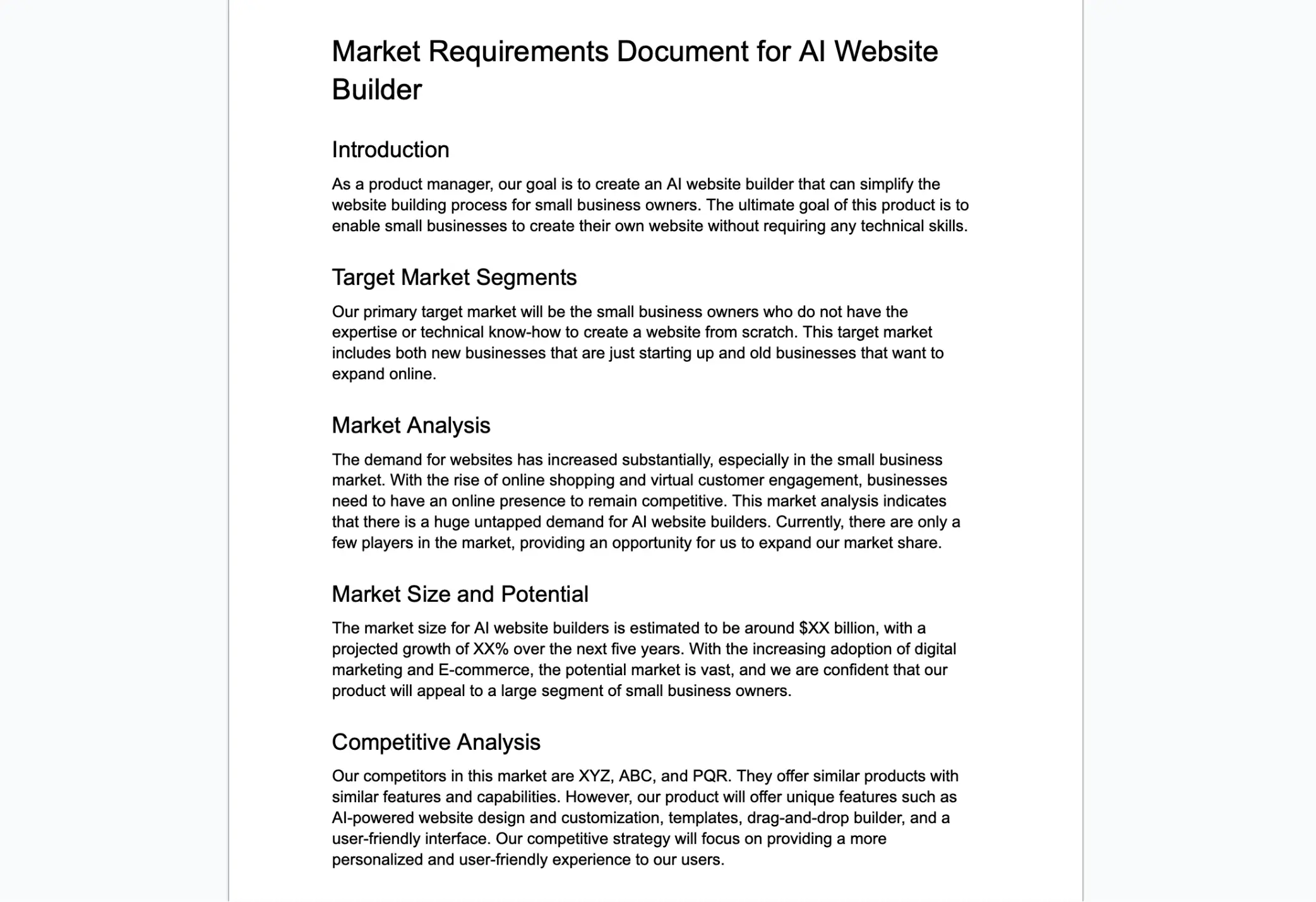 Market Requirements Document (MRD)